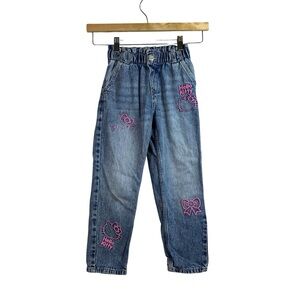 H&M Girls Hello Kitty Relaxed Fit Paper Bag Jeans Embroidered Denim Size 6